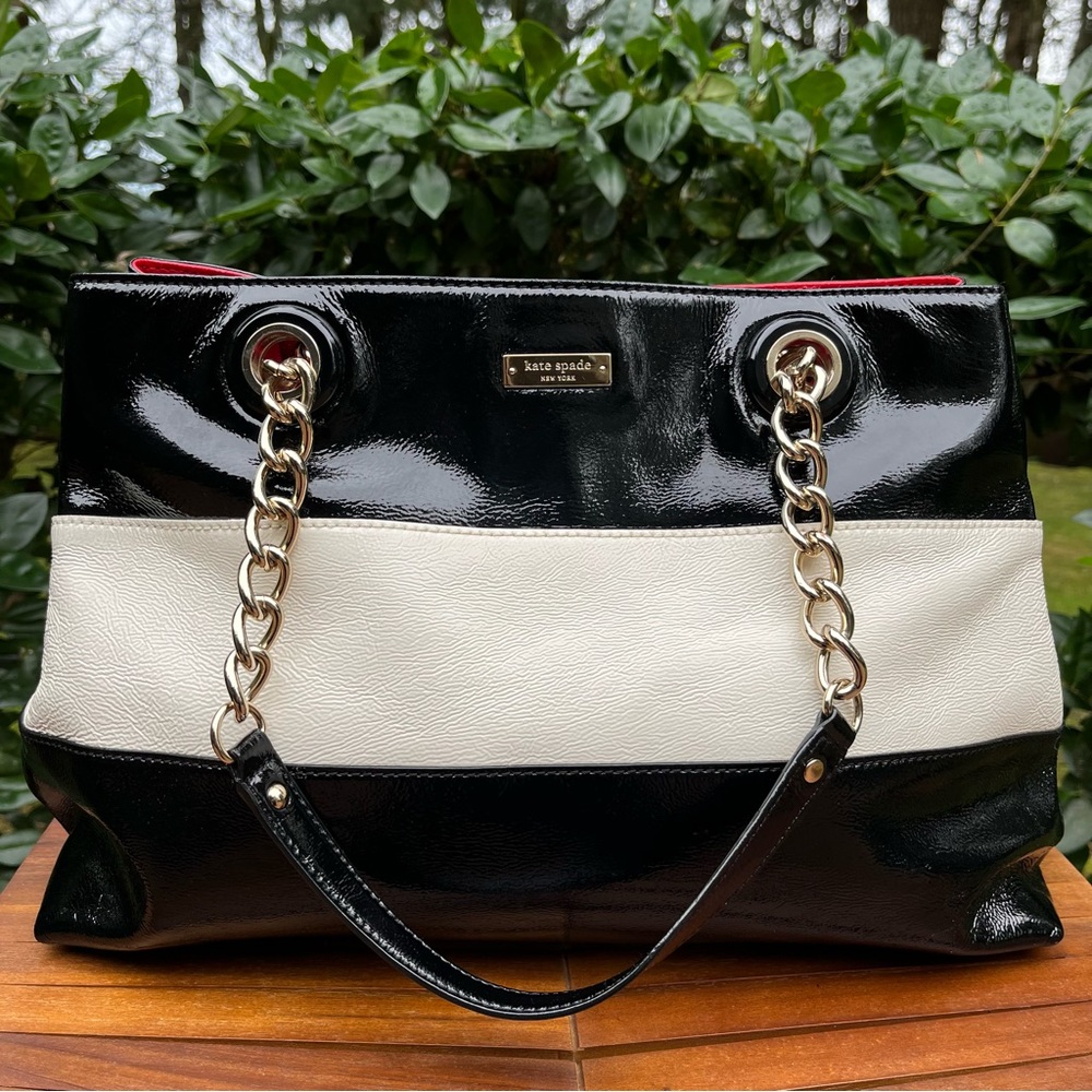 Kate Spade Maryanne Journal Patent Leather Tote Bag Black & White